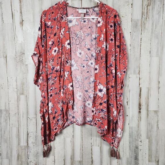 Knox Rose Desert Coral Floral Tassel Cardigan Size XS/S - Picture 1 of 11